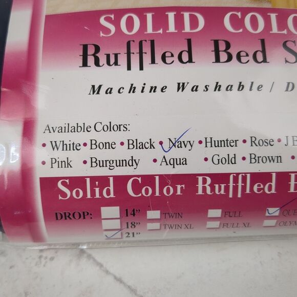 Queen Ruffled Bed Skirt Navy Blue 21" Drop Harmony Lane Home Collection - Picture 2 of 6